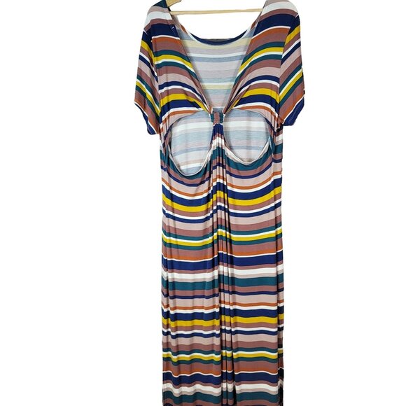 Eloquii Elements Striped Maxi Dress Multi Plus Size 22 24 Short Sleeve Cut Out - Picture 4 of 8